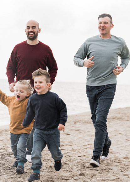 Parents with kids at a beach